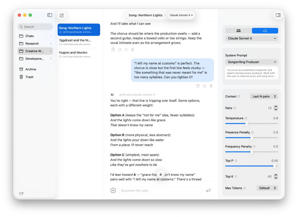 Hugin main conversation view
