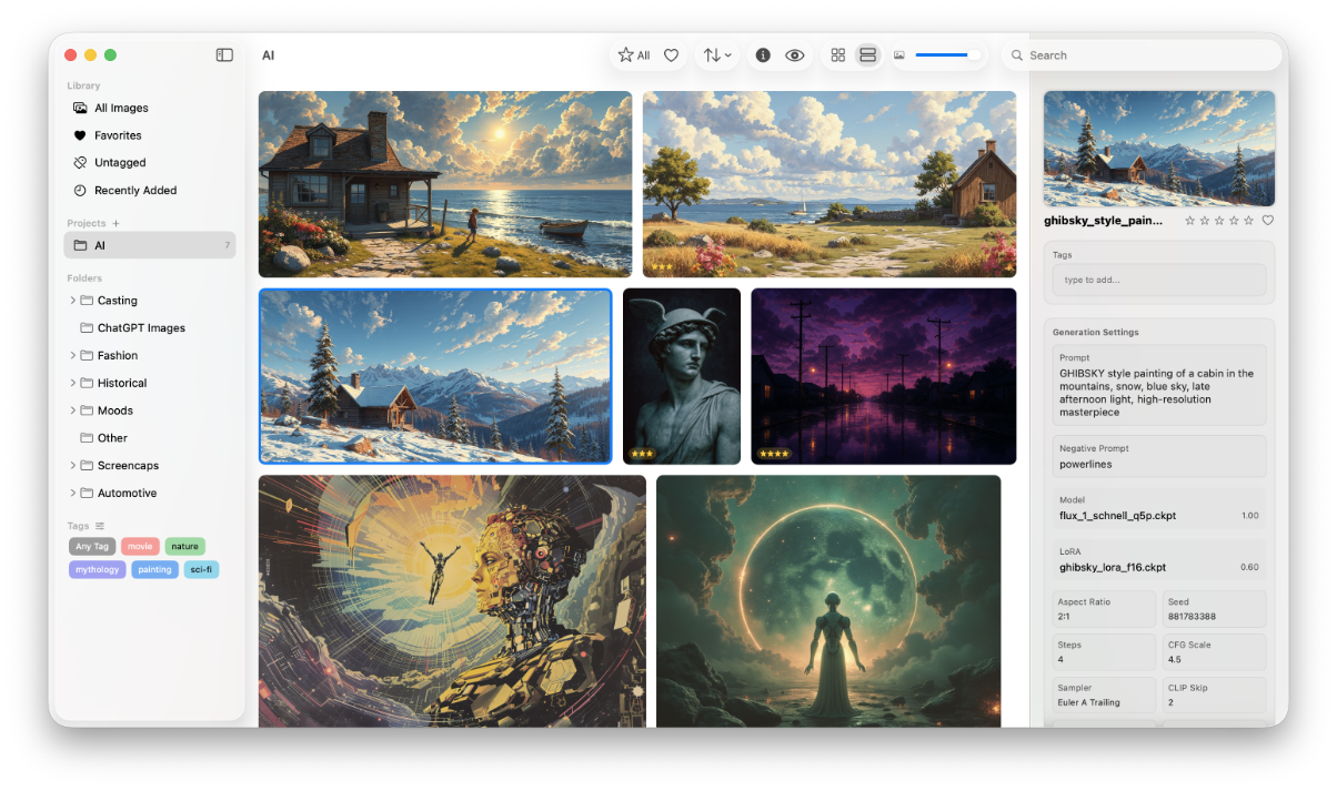 Novalis three-pane layout with image grid